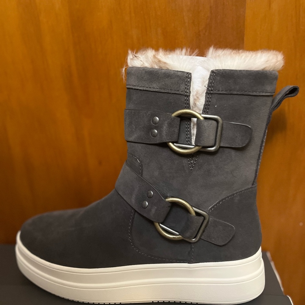 🆕. J/SLIDES women's Nelly dark grey waterproof suede platform faux fur boot… 7